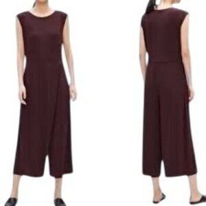 Eileen Fisher Bateau Neck Wrap Jumpsuit Romper Cassis Jersey Size Small Petite